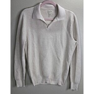 J.Crew 100% Cotton Waffle‎ Knit Collared Sweater Cream Size Small